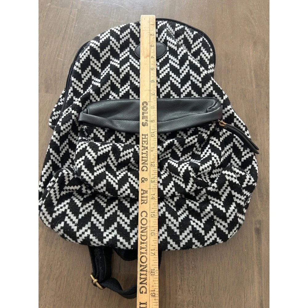 Steve Madden Black White Chevron Woven Backpack Zig Zag Cotton Faux Leather Trim